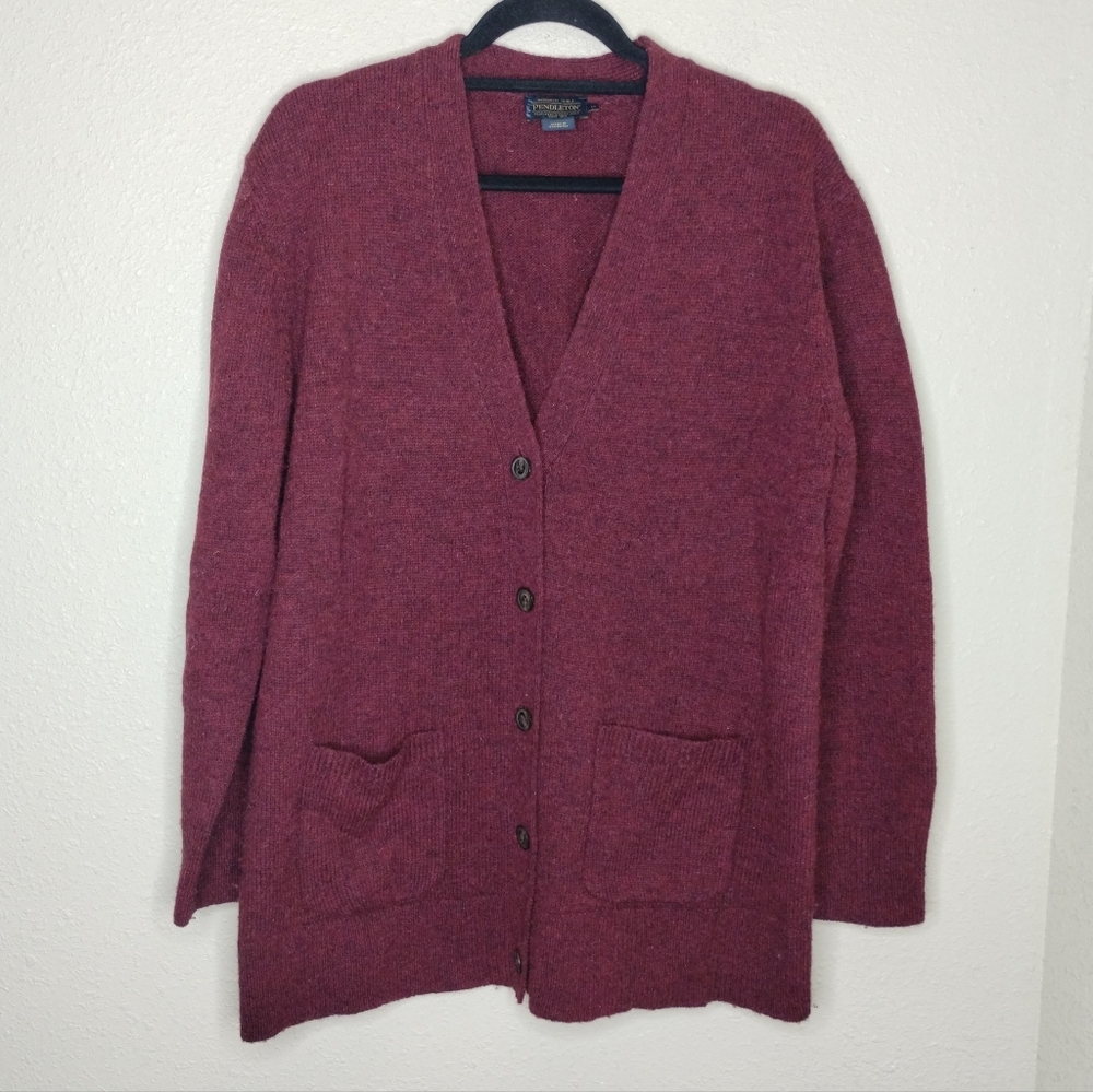 Pendleton Burgundy Shetland Wool Cardigan Sweater Men's Size Medium